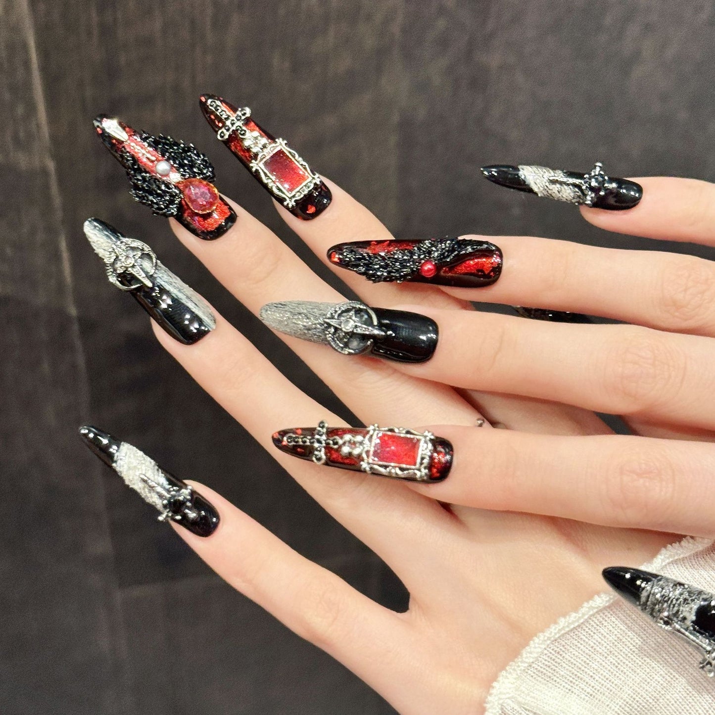 Gothic Cross Stiletto Press-On Nails