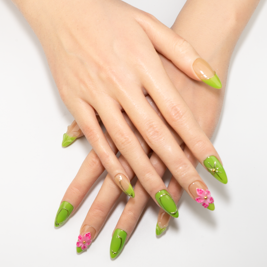 Lime Green 3D Floral  Press-On Nails