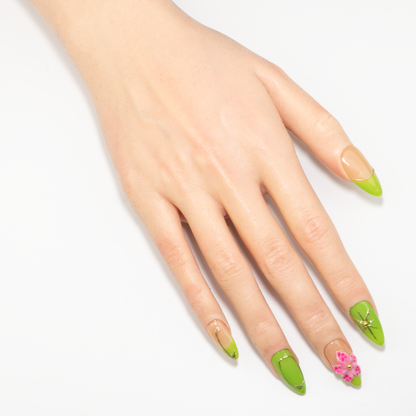 Lime Green 3D Floral  Press-On Nails