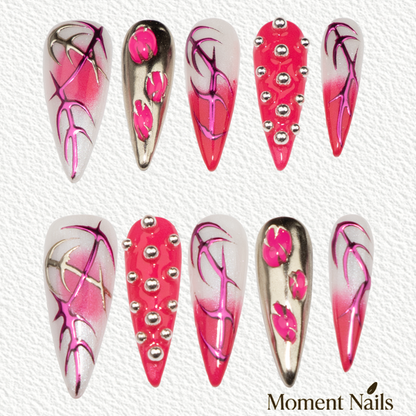 Pink Gold Metal Deco  Press-On Nails