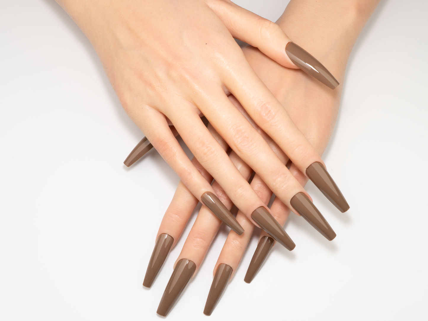 Matte Cocoa Brown Press-On Nails | Solid Color Long Ballerina