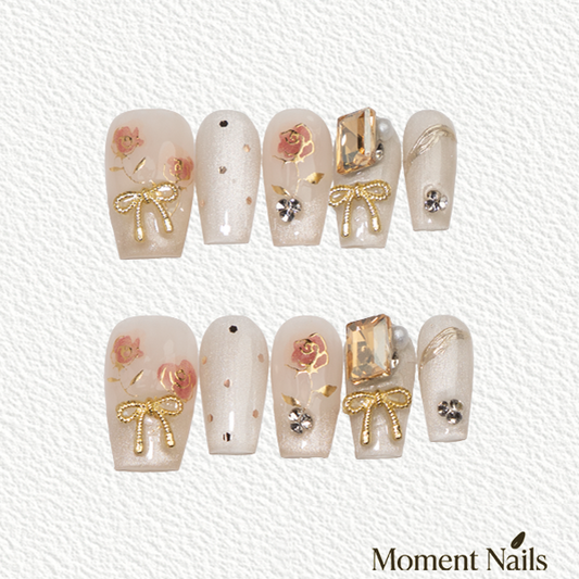 White Rose Gold Accent Press-On Nails