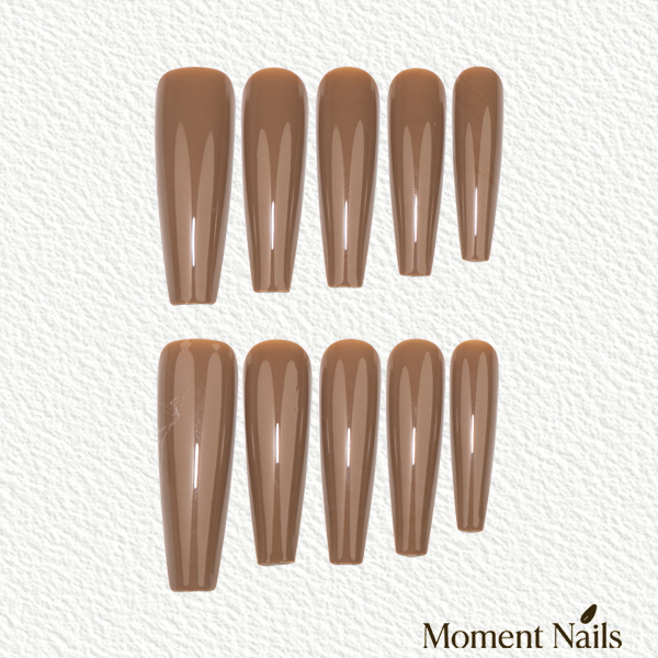 Matte Cocoa Brown Press-On Nails | Solid Color Long Ballerina