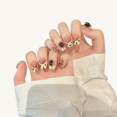 Luxury Leopard Press-On Nails | Handmade Garnet Jewel Cat Eye