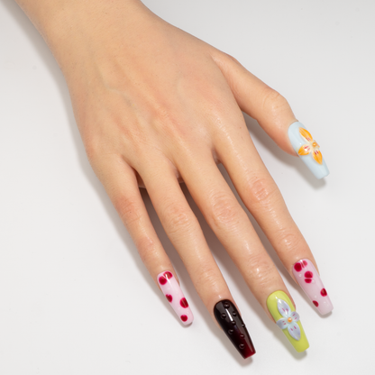 3D Flower Trapezoid Vibrant  Art  Press-On Nails