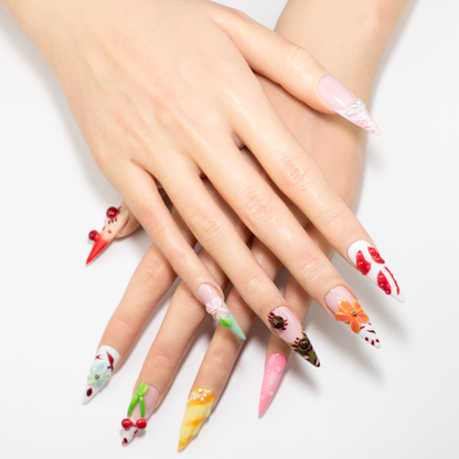 Cherry & Flower Stiletto Press-On Nails
