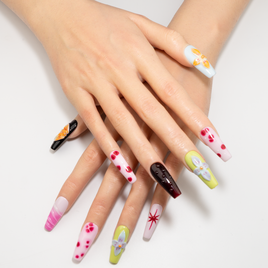 3D Flower Trapezoid Vibrant  Art  Press-On Nails