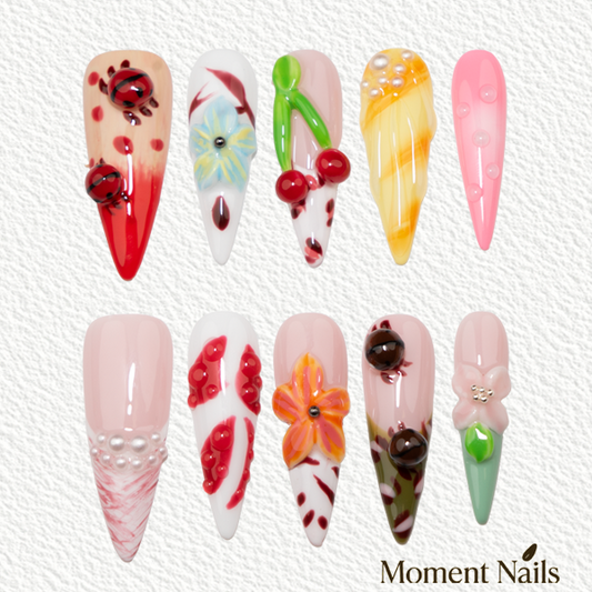 Cherry & Flower Stiletto Press-On Nails