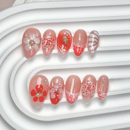 Pink Cherry Almond Short Press-On Nails