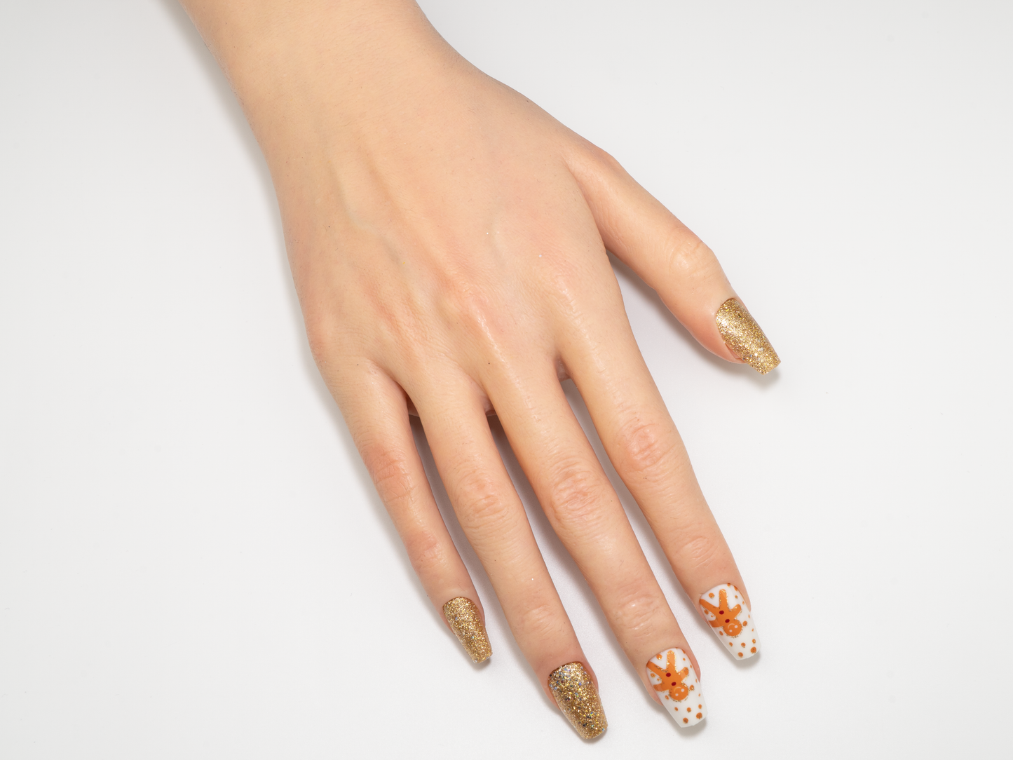 Gingerbread Press-On Nails | Gold Glitter | Ballerina