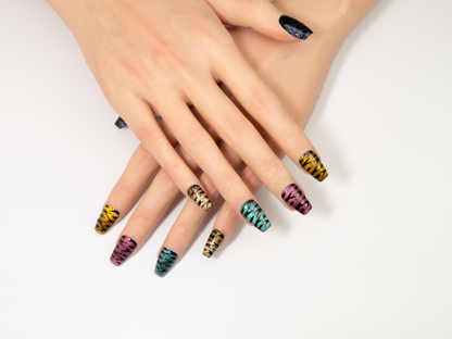 Animal Party Press-On Nails | Handmade Colorful Tiger Cat Eye Coffin