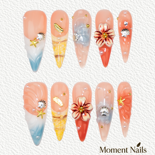 3D Mermaid Shell & Starfish  Press-On