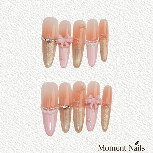 Princess Diaries Press-On Nails | Handmade Pink Gold Ombre Stiletto