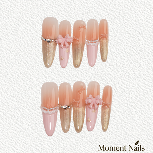 Princess Diaries Press-On Nails | Handmade Pink Gold Ombre Stiletto
