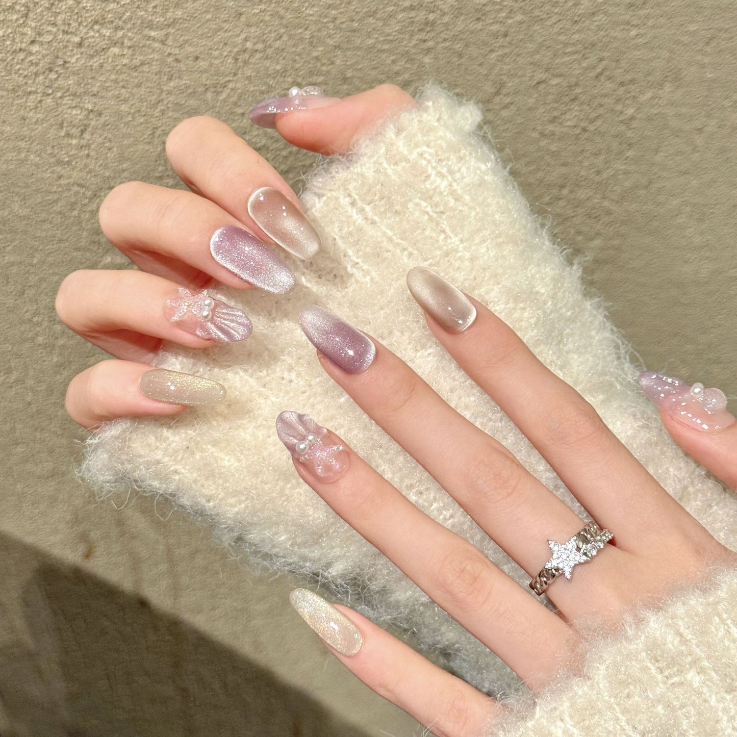 Lavender Glitter Shell Oval Press-On Nails
