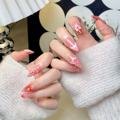 Pink Cherry Almond Short Press-On Nails