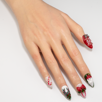 Snowman Candy Red Green Art  Press-On Nails