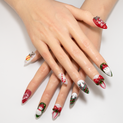 Snowman Candy Red Green Art  Press-On Nails