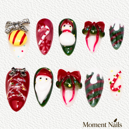 Snowman Candy Red Green Art  Press-On Nails