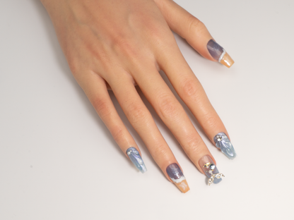 Sand & Wave Press-On Nails |  Blue & Pink Glitter Handmade Coffin