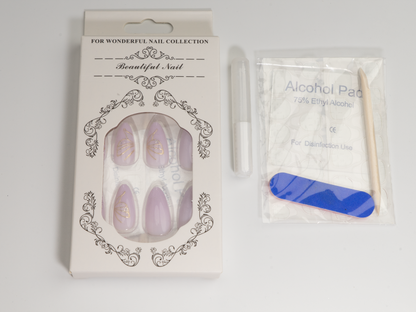 Y2K Fairy Press-On Nails | Pink Purple Cat Eye 3D Gem | Almond