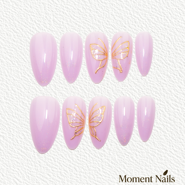 Y2K Fairy Press-On Nails | Pink Purple Cat Eye 3D Gem | Almond