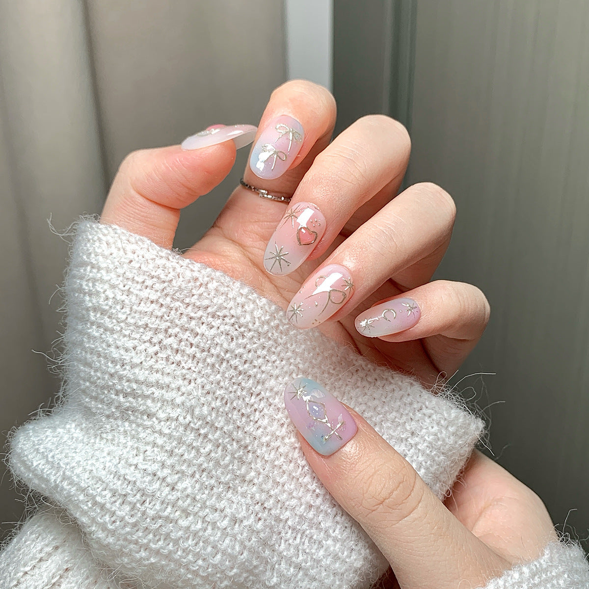Translucent Pink Dreamy Heart Press-On Nails