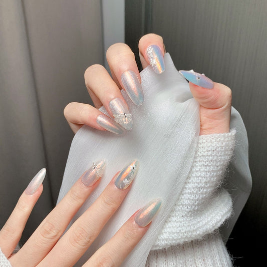 Aurora Lace Oval Press-On Nails