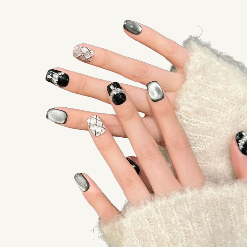 Classic Quilted Press-On Nails | Short Coffin Handmade Fake Nails