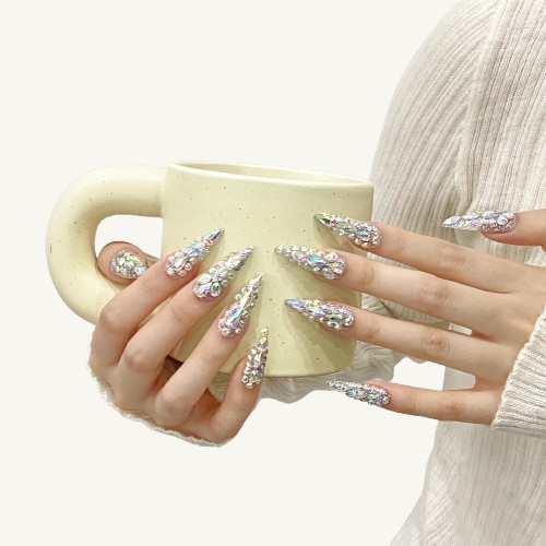 Ice Crystal Press On Nails | Handmade Luxury Diamond Stiletto