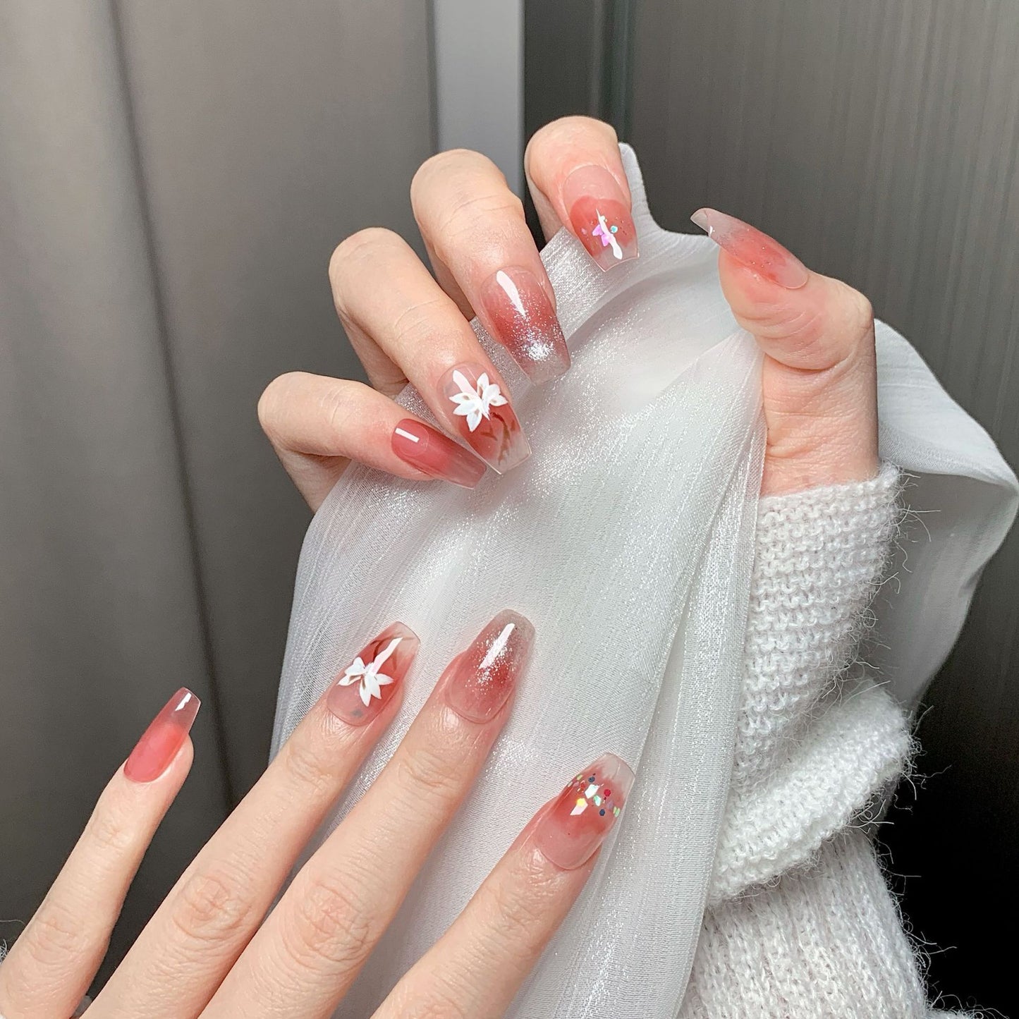 Pink Gradient Floral  Press-On Nails