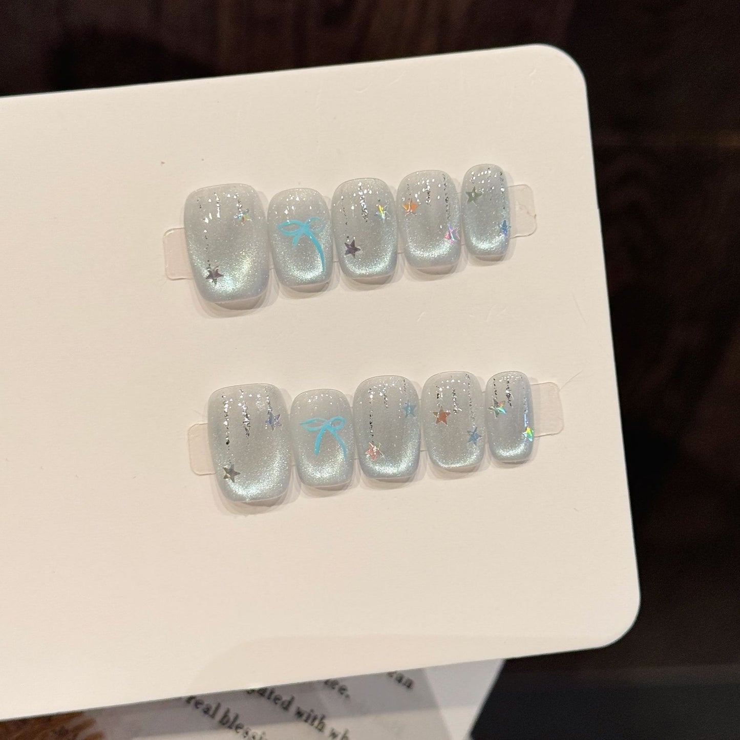 Silver Star Sparkle Short Coffin Press-On Nails