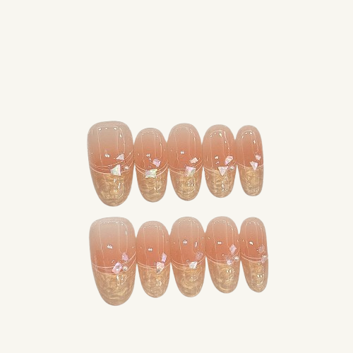 Peach Gold Dust Press-On Nails | Handmade Ombre Gold Foil French Oval