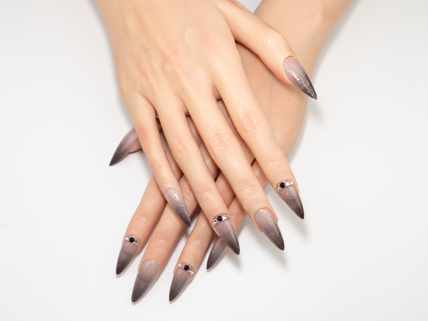 Black & Gold Glitter Ombré Press-Ons | Luxury Rhinestone | Stiletto