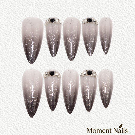 Black & Gold Glitter Ombré Press-Ons | Luxury Rhinestone | Stiletto