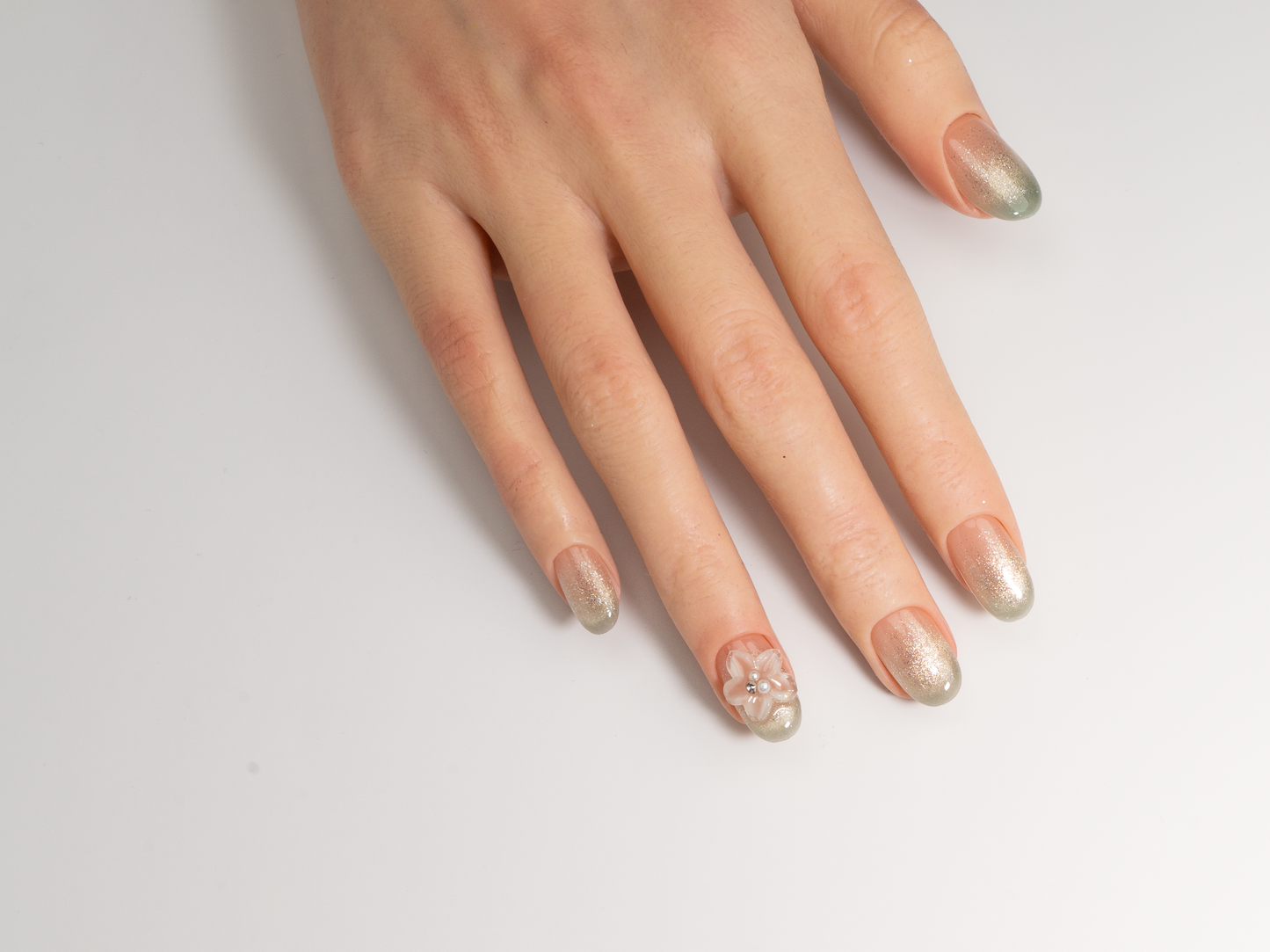 Floral Whispers Press-On Nails | Handmade Flower Pink Green Ombre Oval
