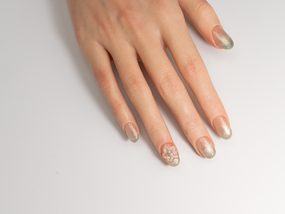 Floral Whispers Press-On Nails | Handmade Flower Pink Green Ombre Oval