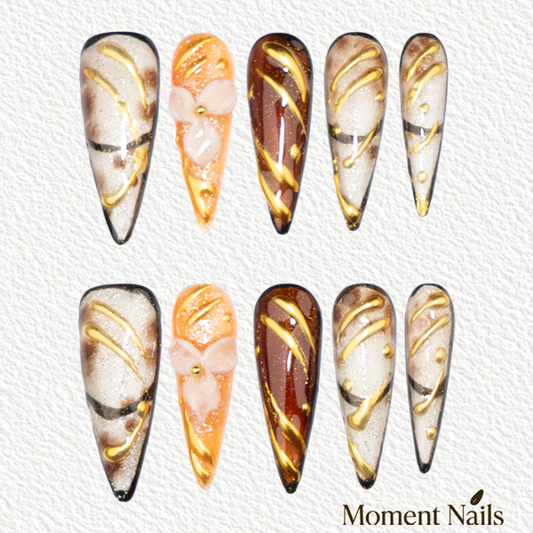 Black Glitter Gold Swirl  Press-On Nails