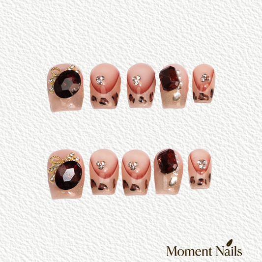 Luxury Leopard Press-On Nails | Handmade Garnet Jewel Cat Eye