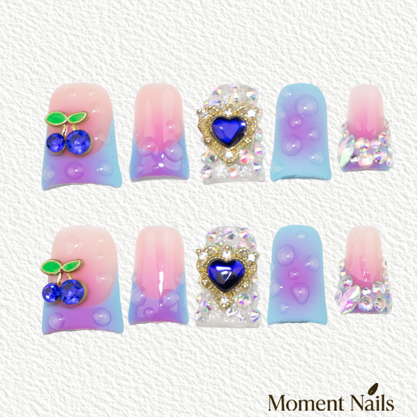 Blue Heart Gem Press-On Nails