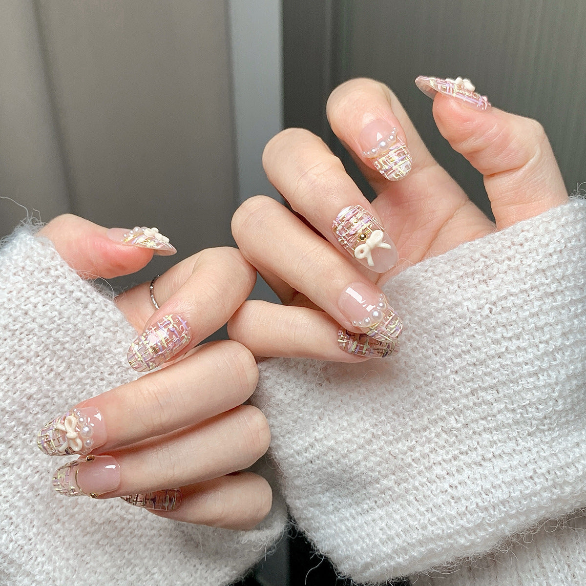 Nude Pink Chanel-Style Luxury Press-On Nails