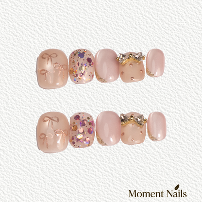 Pink Bow Short  Press-On Nails