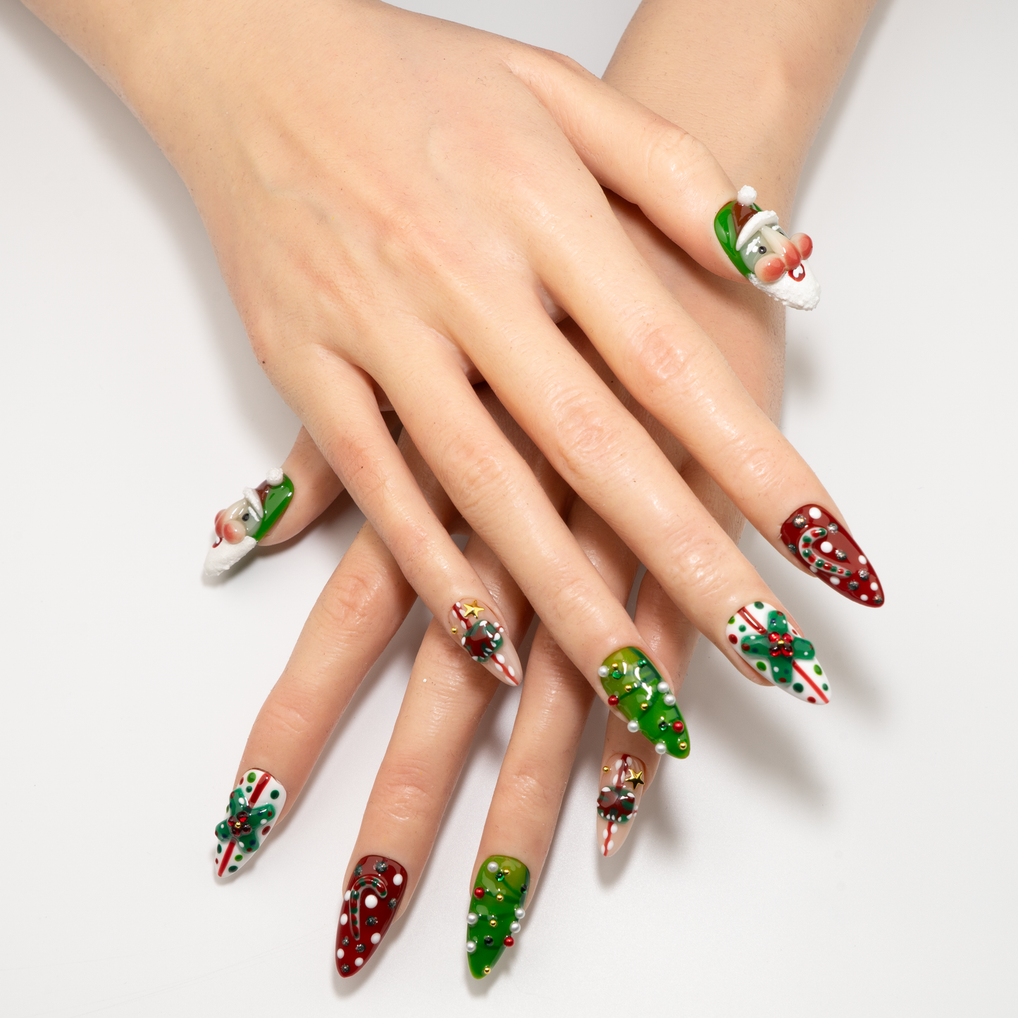 Handmade Christmas Almond Nails