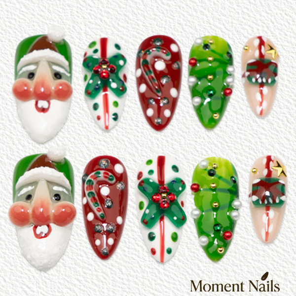 Handmade Christmas Almond Nails