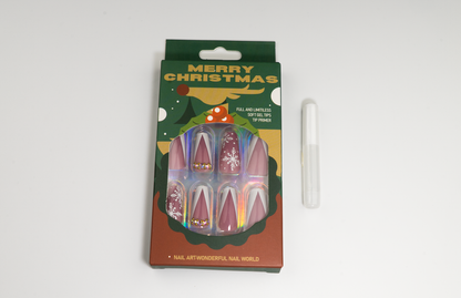 Mauve Snowflake Press-On Nails | Winter Gem Design Coffin