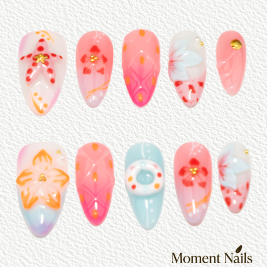 3D Flower Starfish Almond Press-On Nails