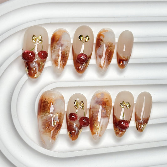 Amber Cherry Medium Almond   Press-On Nails