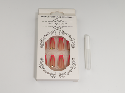 Pink Arrow Press-On Nails | Hot Pink V-French Rhinestone Coffin