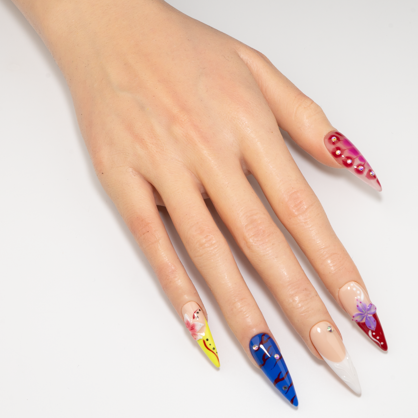 3D Flower Rhinestone Deco Press-On Nails