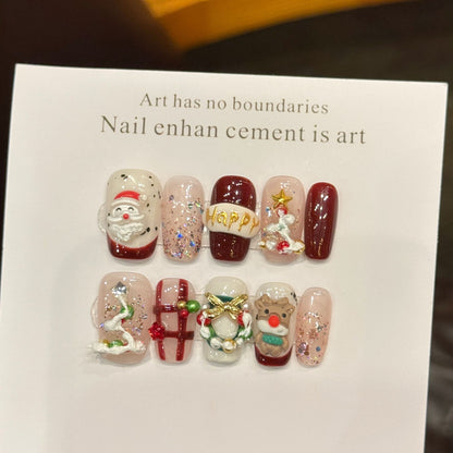 Christmas Theme Short Square Press-On Nails